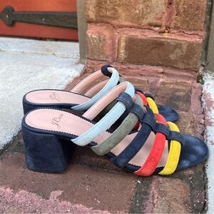 J.Crew strappy block heeled sandal mules in rainbow | Sz 8.5